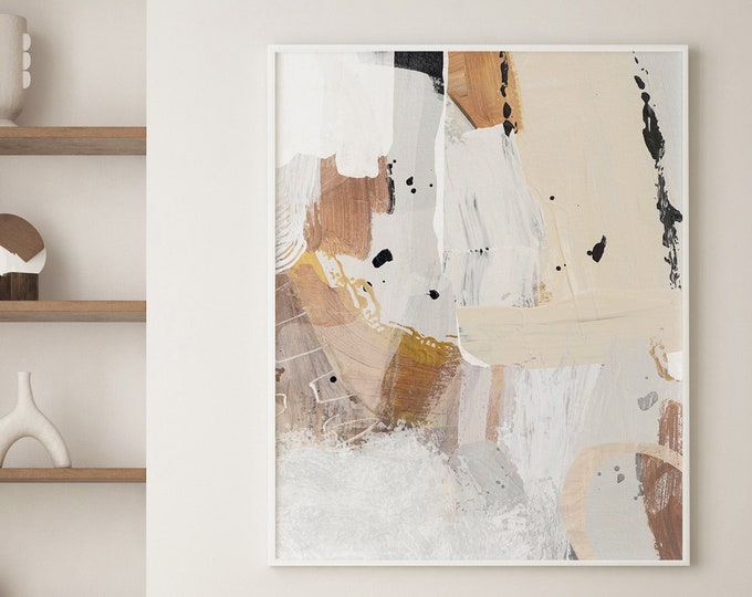 Large Abstract Painting, Neutral Abstract Art, Instant Download, Modern Wall Art, Acrylic Painting, Mixed Media Art