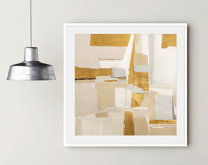 Large Abstract Collage, Gold Art Print, Minimal Wall Art, Contemporary Art, 30x30 Wall Art, Giclee Art Print, Framed Wall Art