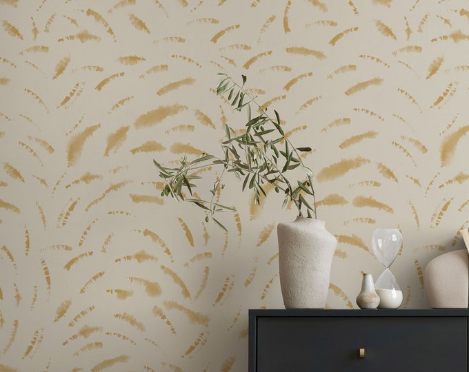 Ochre Accent Wallpaper, Boho Wallpaper, Removable Peel and Stick Wallpaper, Shibori Wallpaper, Living Room Decor, Minimalist Wallpaper