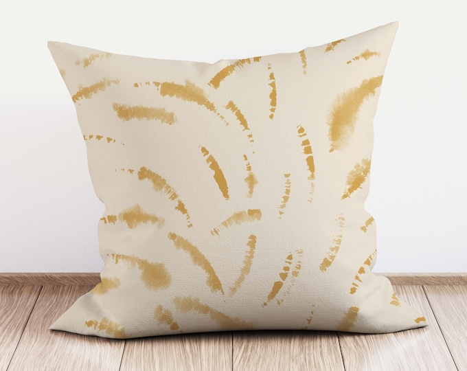 Shibori Cushion, Minimal Cushion, Ochre Throw Pillow, Decorative Pillow, Abstract Tie Die Cushion, Living Room Decor
